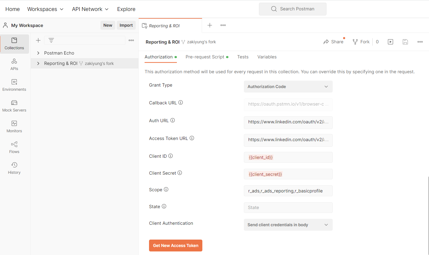 espacios de trabajo públicos de linkedin postman