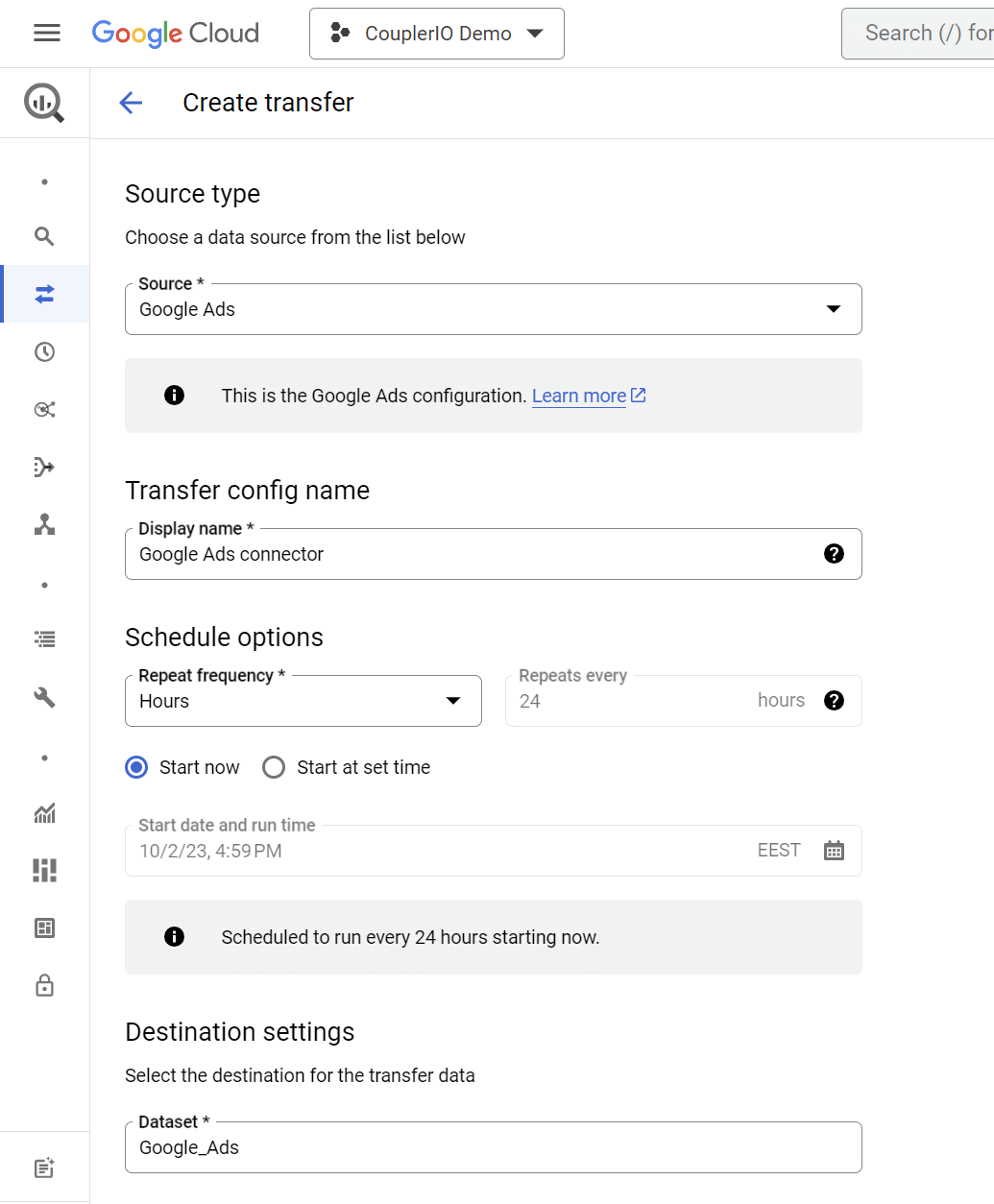 5.4.1 crear transferencia de datos google ads bigquery 1