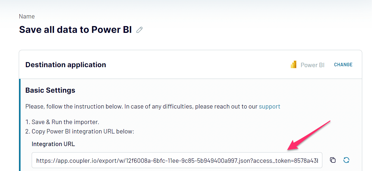 enregistrer les données dans l'URL powerb bi