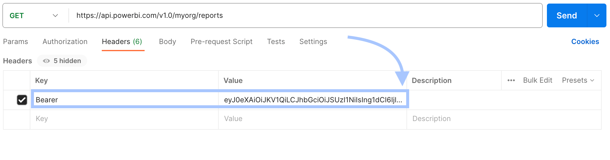 9 ejemplo enviar solicitud power bi api