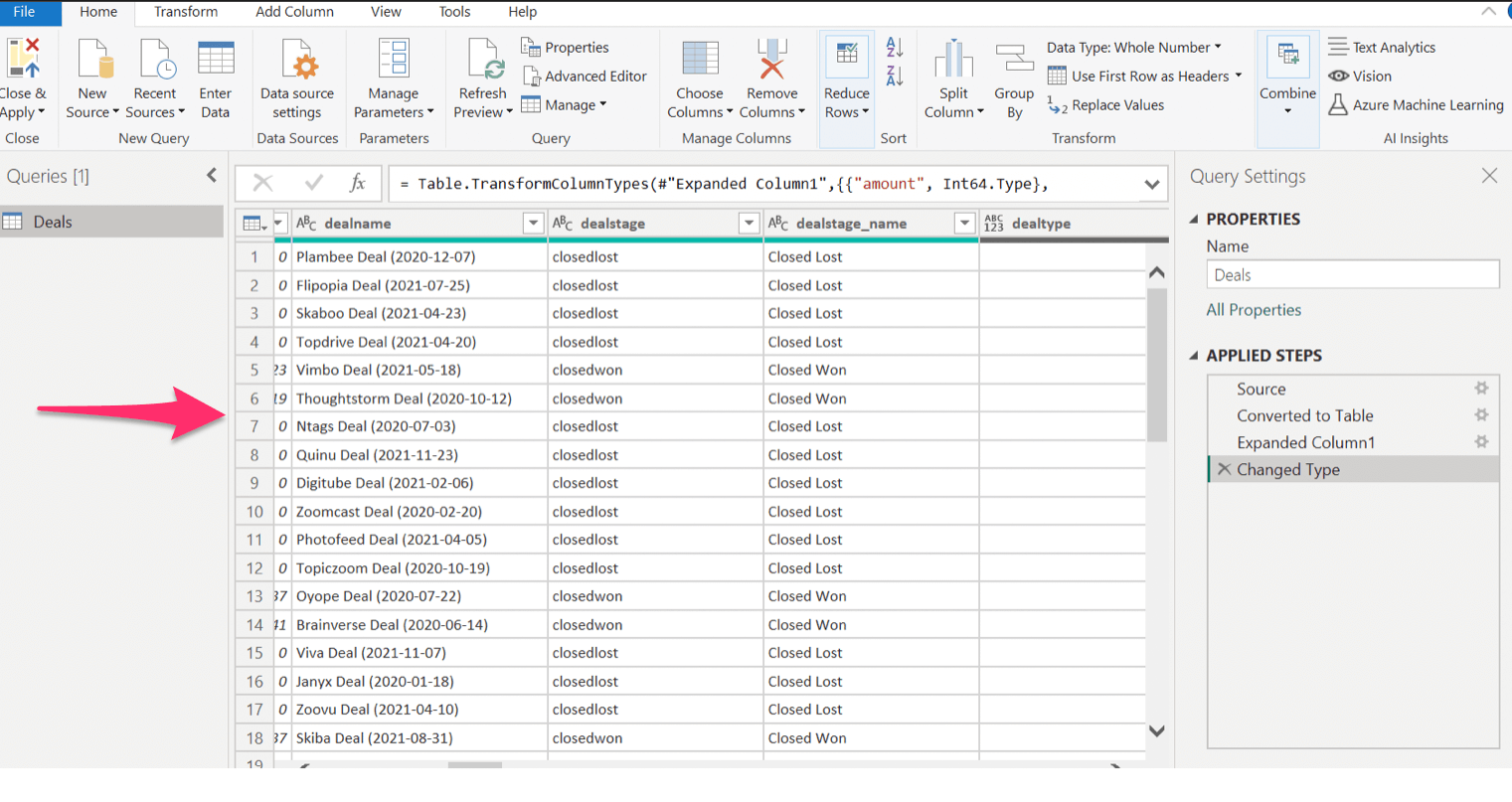 hubspot data power query editor