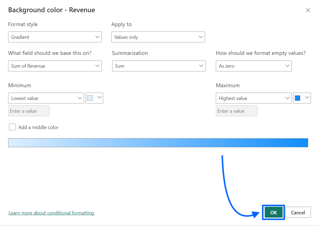 2 set color range for power bi conditional formatting