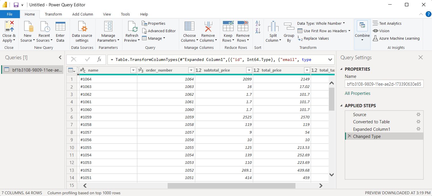 4.étape 3 shopify power bi éditeur Power Query