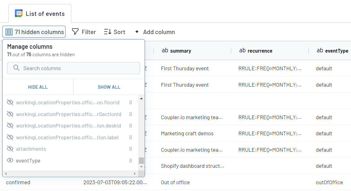 3.0 transformation des données de Google Calendar
