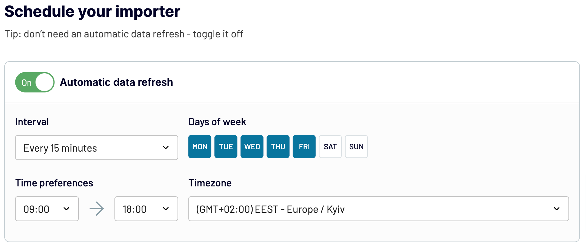 1.6 schedule your importer