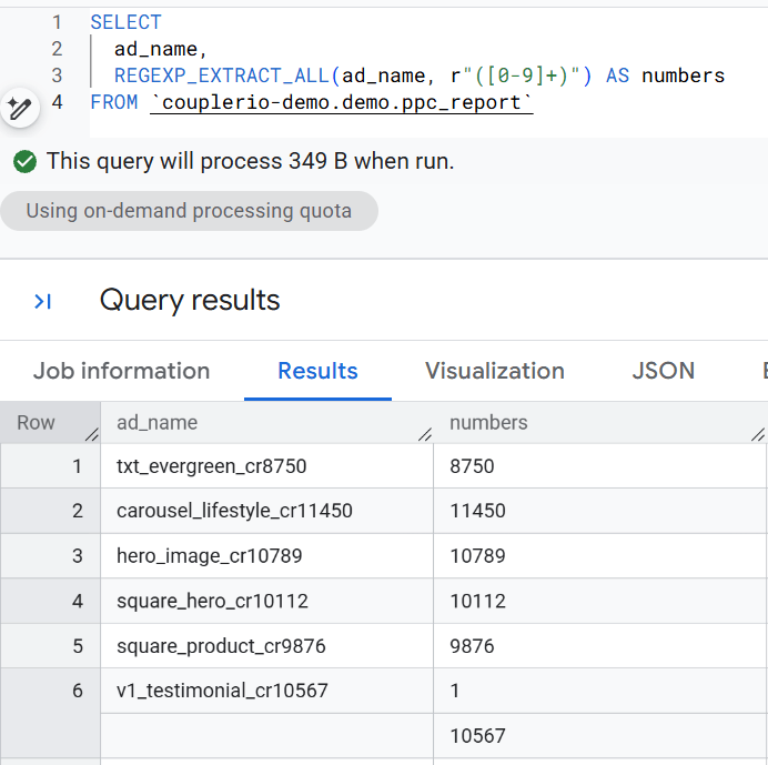 11. BigQuery regexp How to extract a number from a string