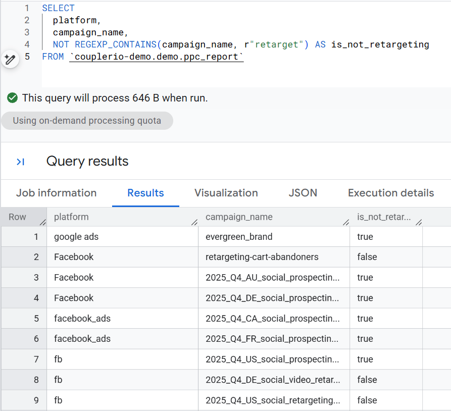 4.REGEXP CONTAINS BigQuery regexp does not contain a specific word or value