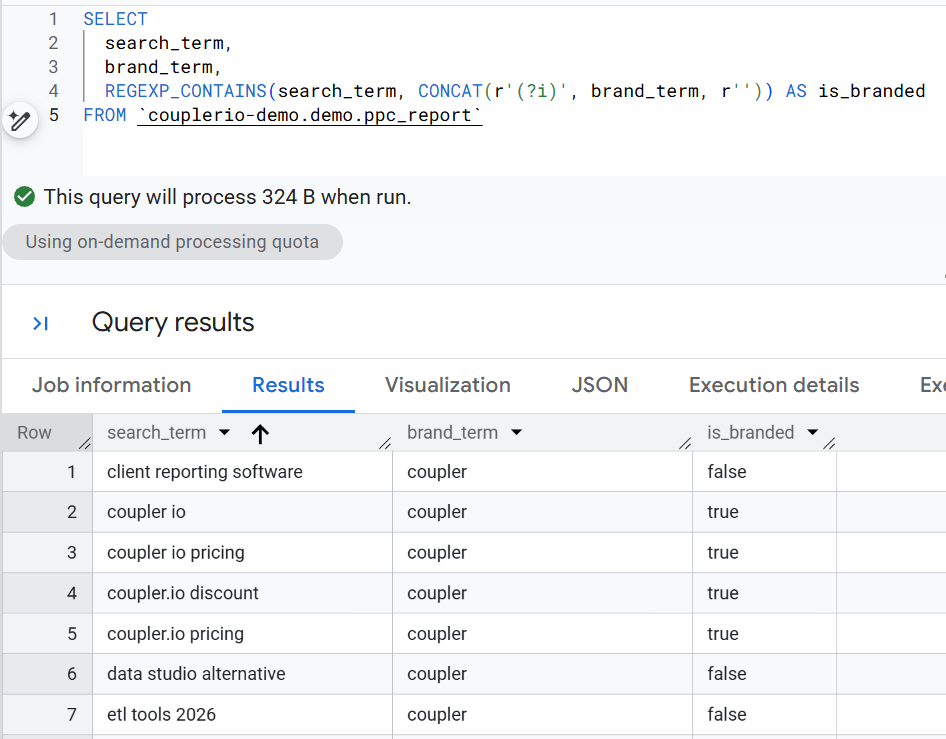 5.BigQuery regexp How to check if a column contains a word value from another column
