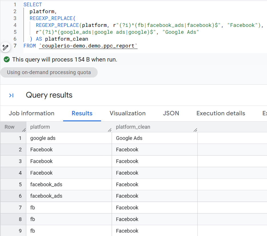 6.1 BigQuery regexp How to normalize values across variants