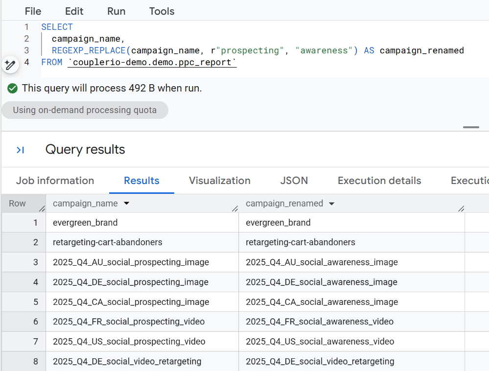 6.BigQuery regexp How to replace a word or value