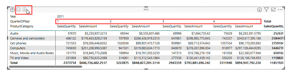 Figure 4.2. Displaying multiple columns in the Matrix visual