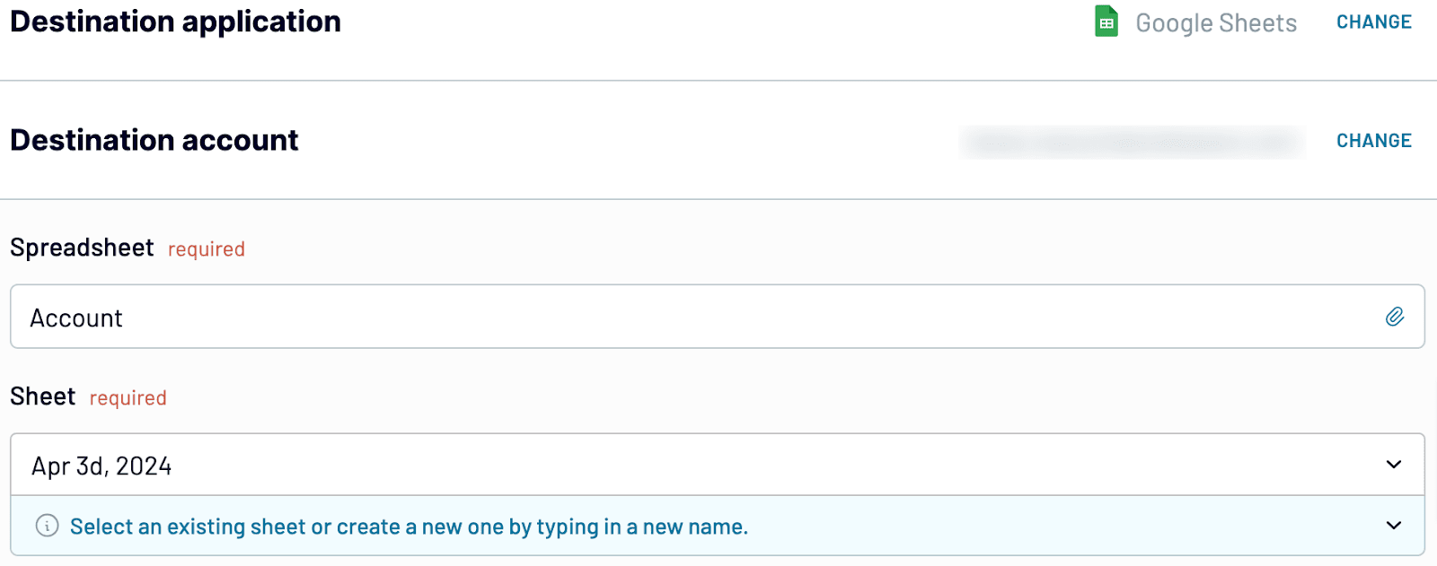 destino google sheets