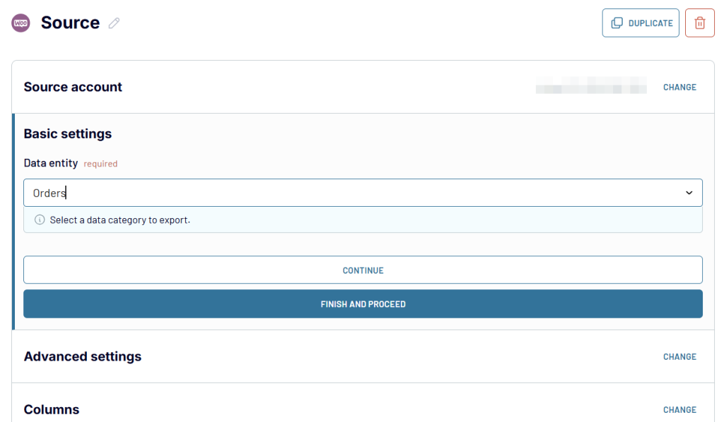 WooCommerce source data