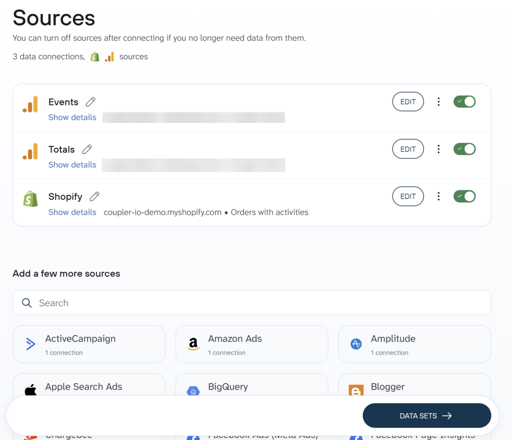 shopify source multiple apps