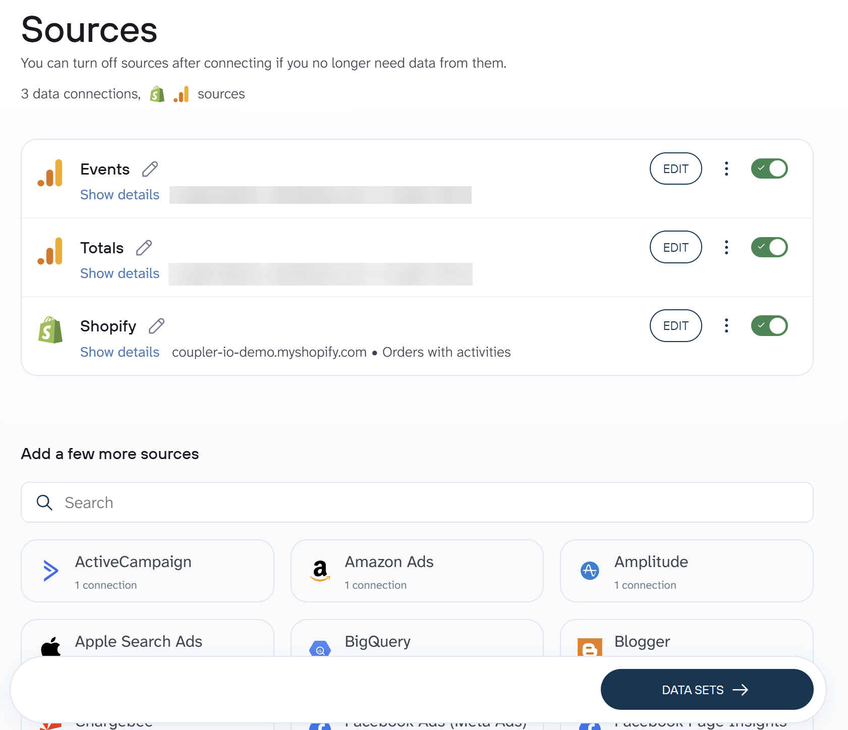 shopify source multiple apps