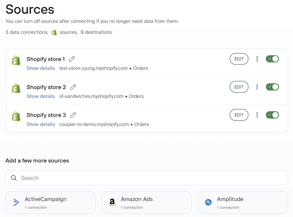 shopify source multiple stores