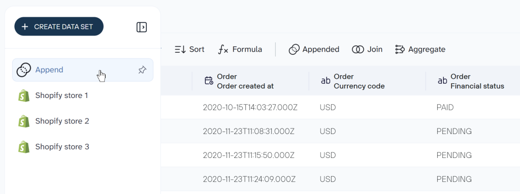 shopify source multiple stores append