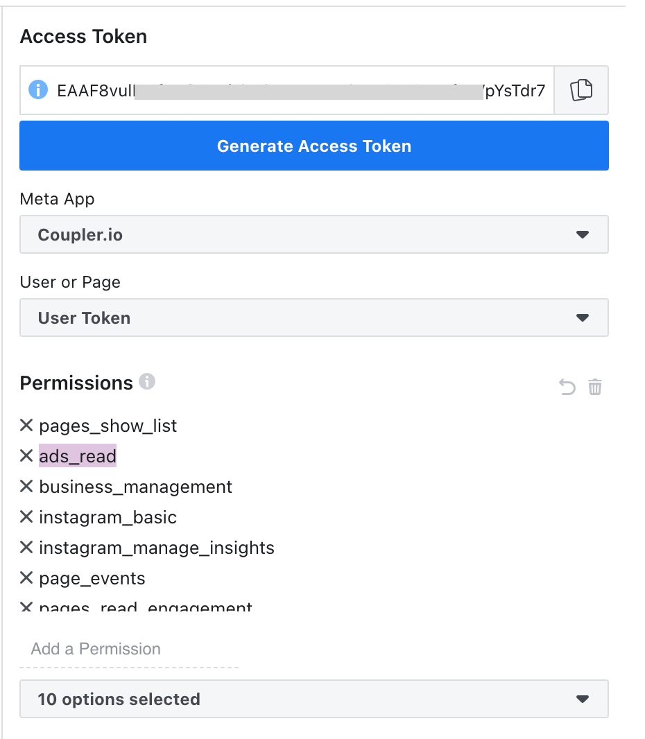 13. Generar un token de acceso para la API de anuncios de Facebook