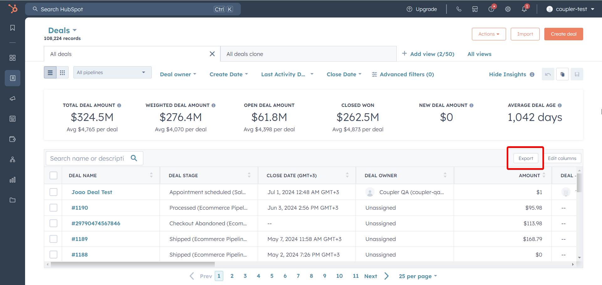 exporter hubspot manuellement