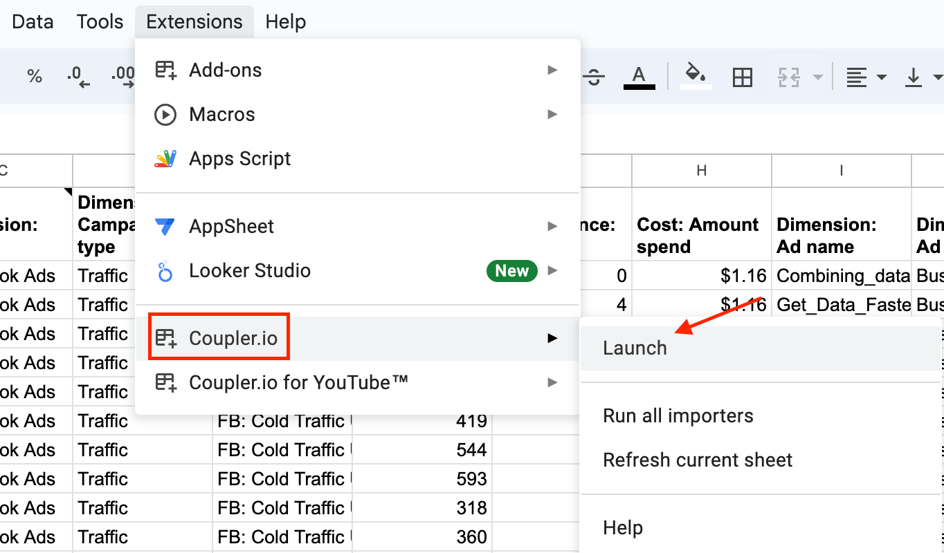 7 coupler dans Google Sheets