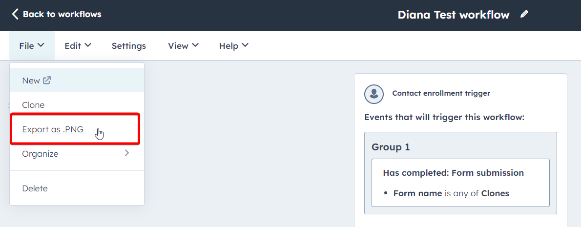 exporter l'image des workflows HubSpot
