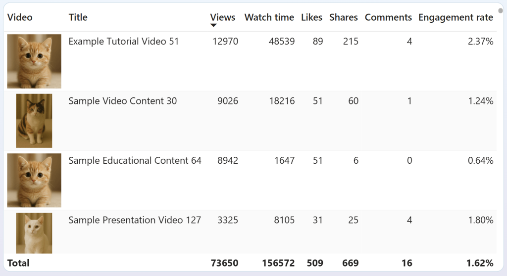 video summary table
