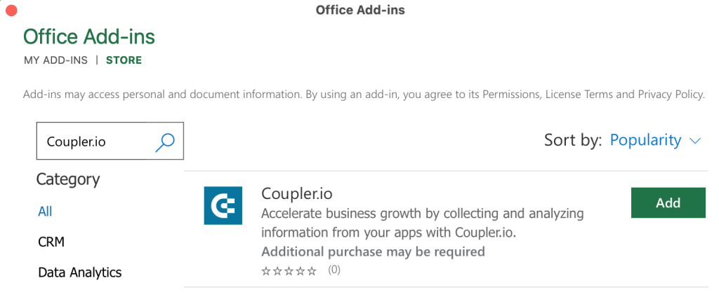 4. Coupler.io add in for Excel copy