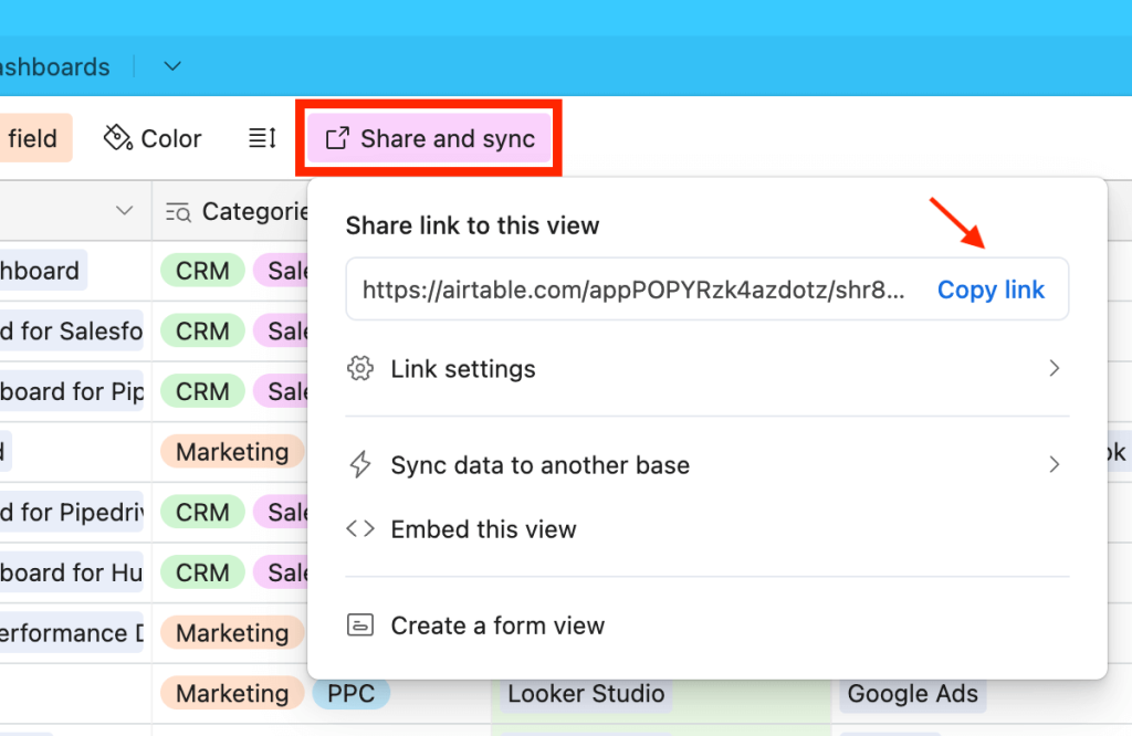 step 1 of coupler.io method for connecting airtable to tableau