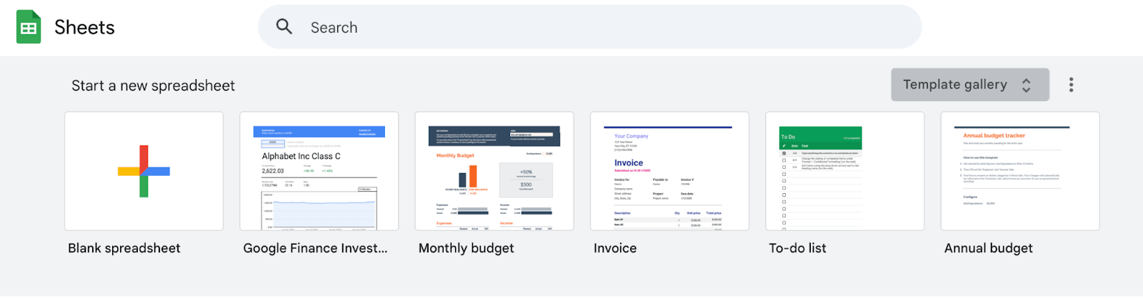 google sheet template gallery