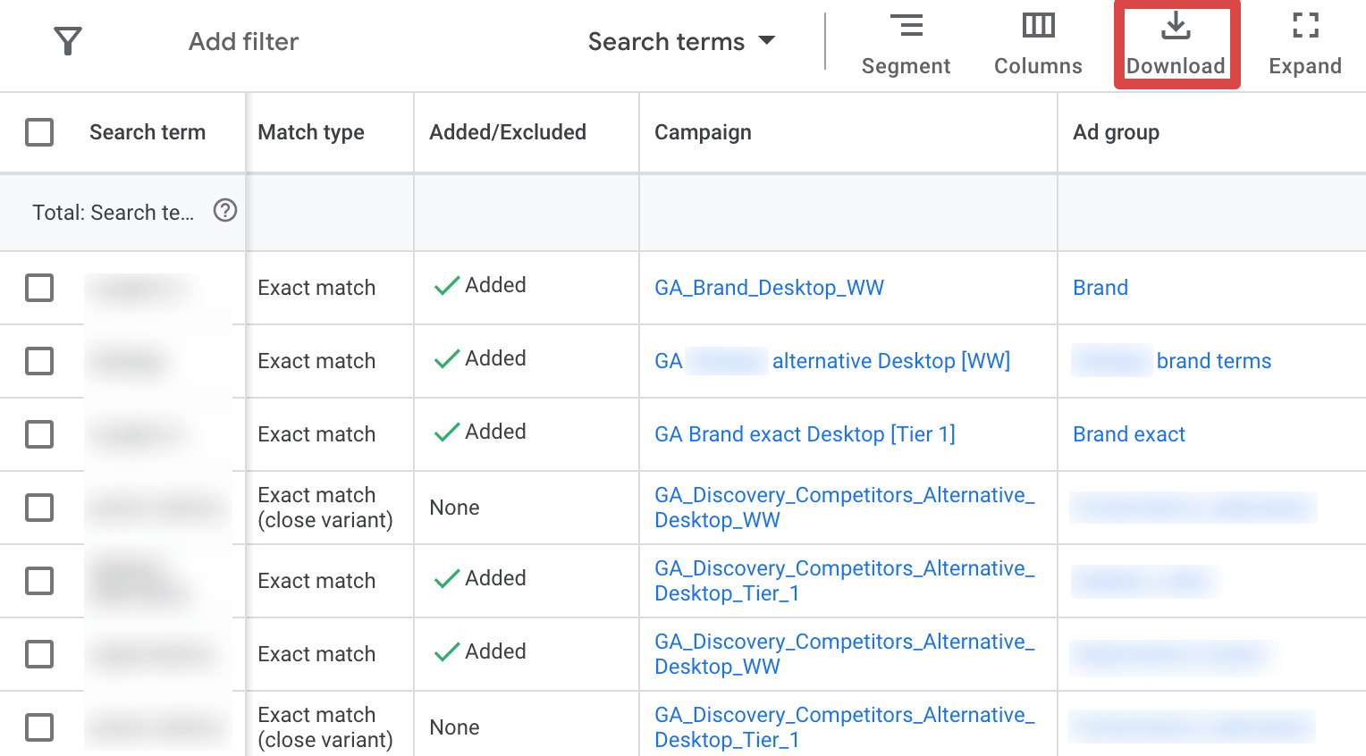 7. Téléchargement du rapport depuis Google Ads
