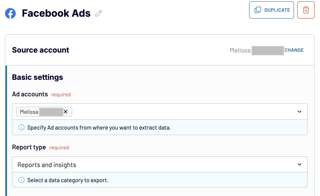 connect the Facebook Ads account 