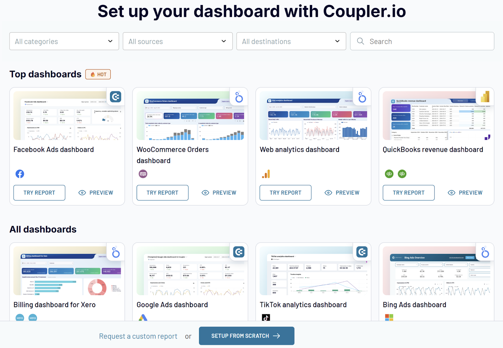 Dashboard gallery in Coupler.io