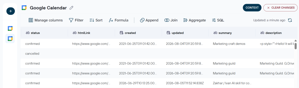 google calendar data set coupler