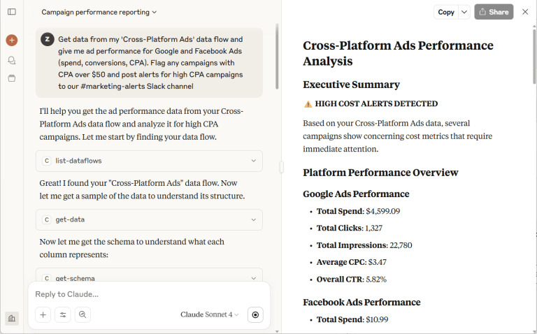 AI integrations analytics example with coupler claude