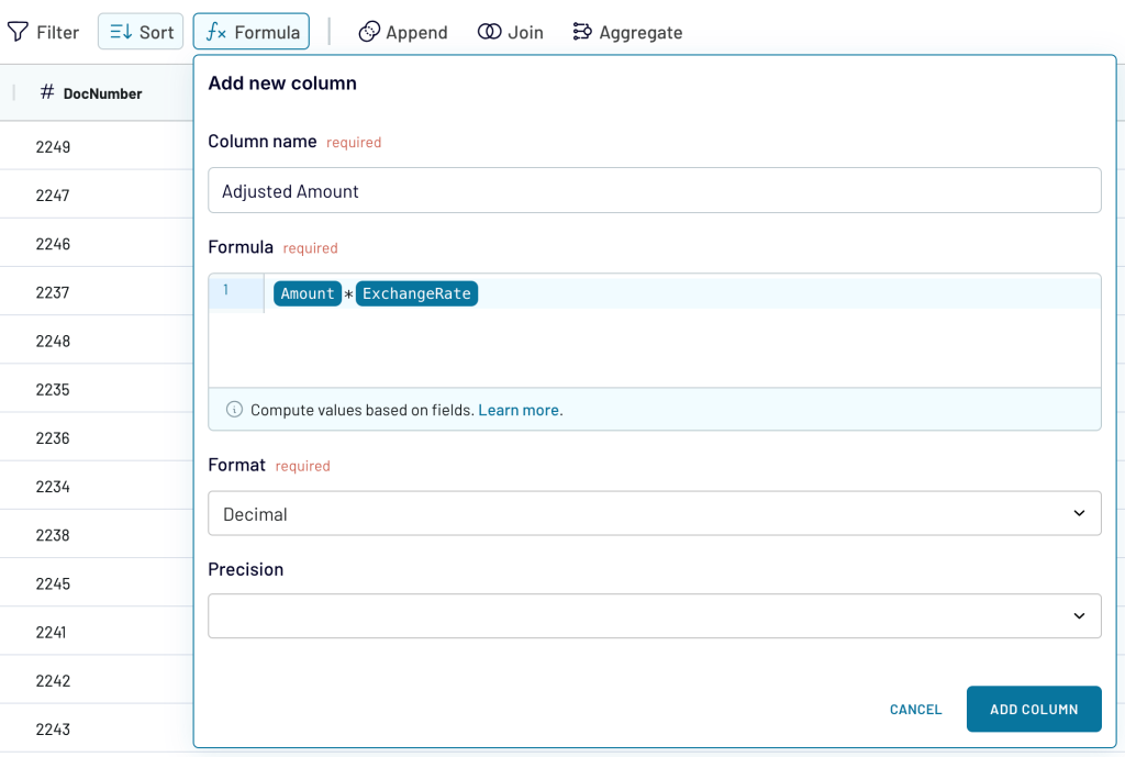 Creating a calculable column with a custom formula