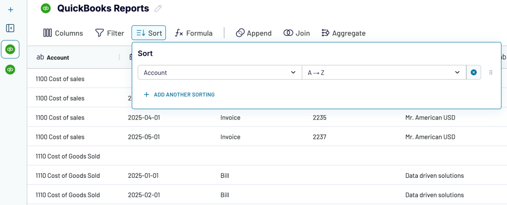 Sorting QuickBooks data