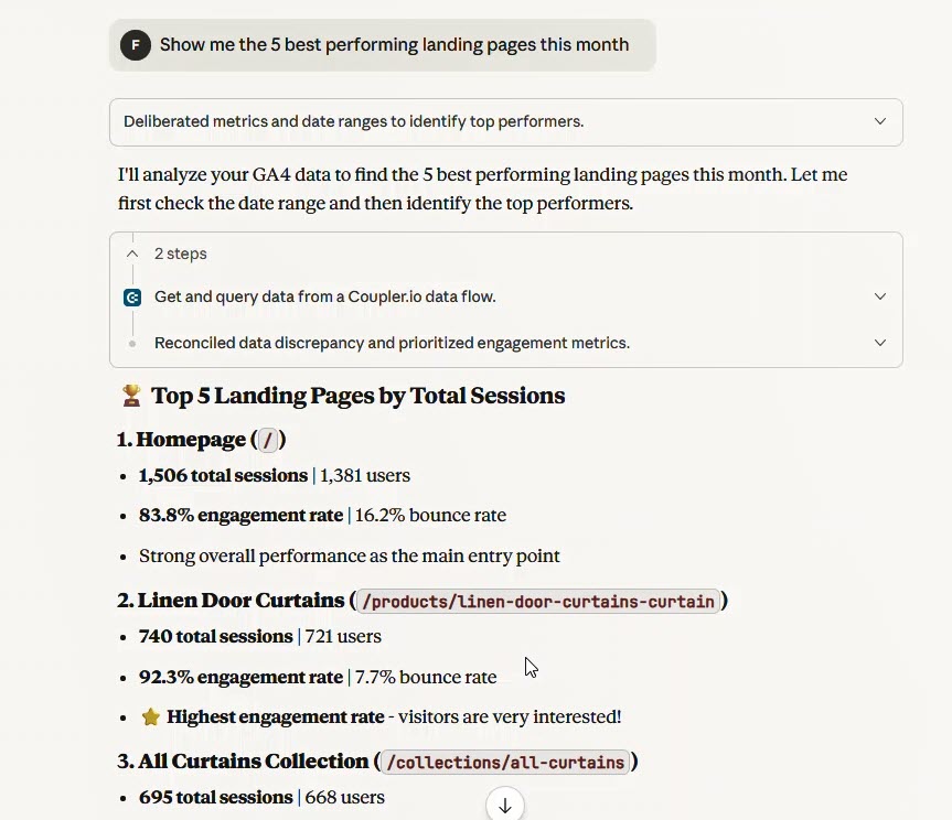 Coupler.io AI Integration with Claude Asking a question