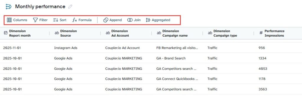 Coupler.io data transformation features
