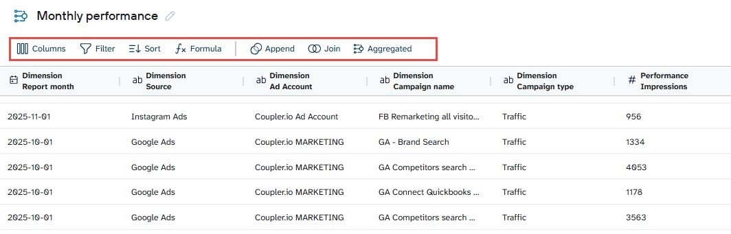 Coupler.io data transformation features