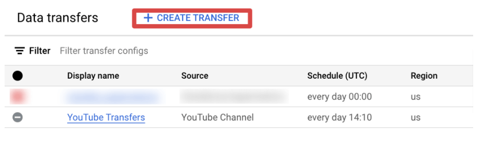Create transfer in BigQuery