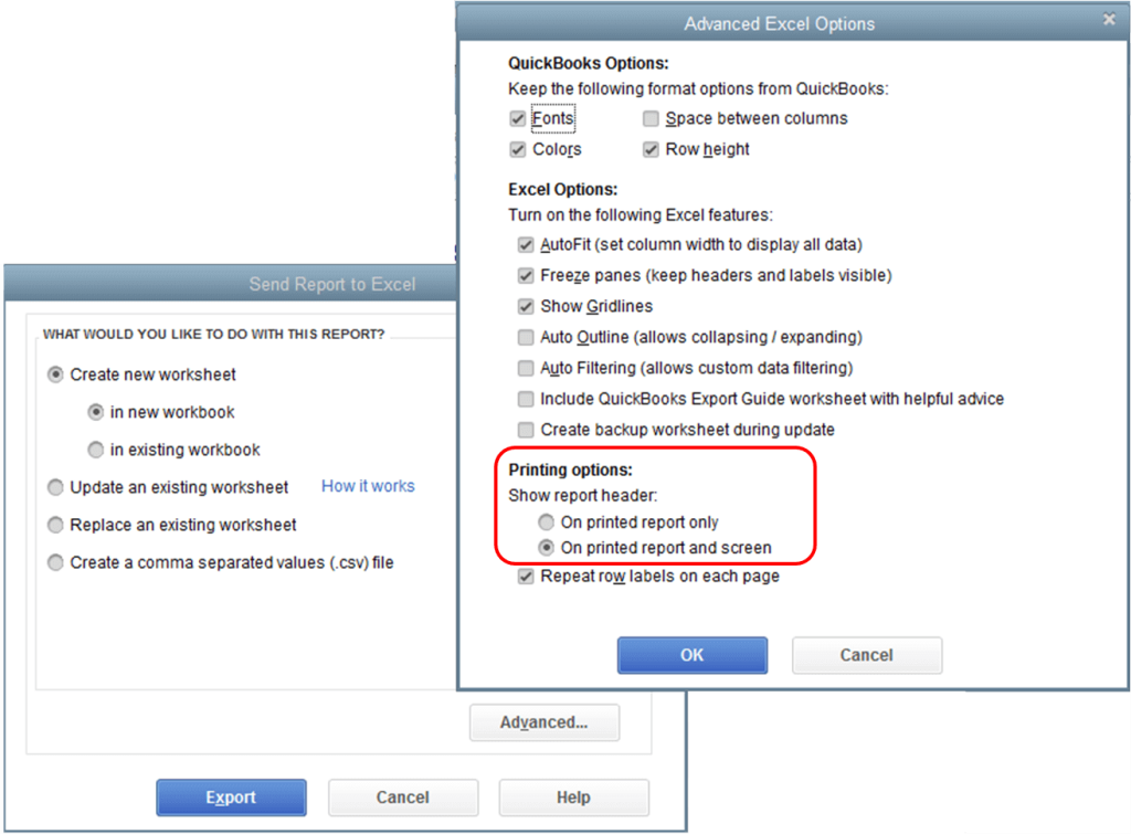 Advanced Excel options