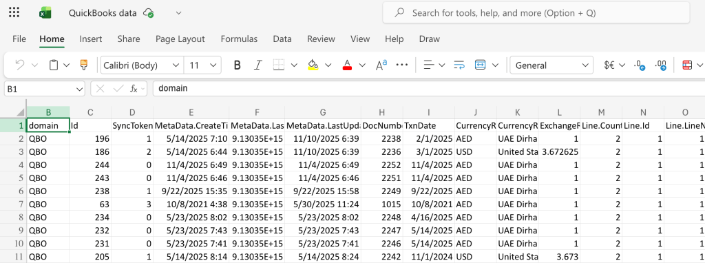 Excel export result