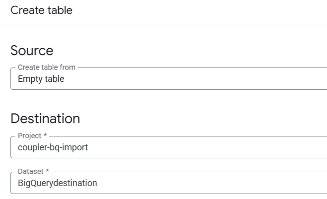 BigQuery Create table