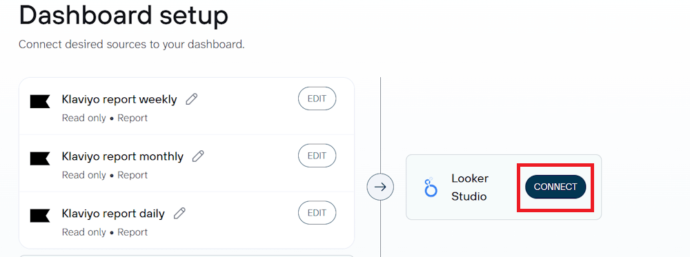 Looker Studio dashboard connection button