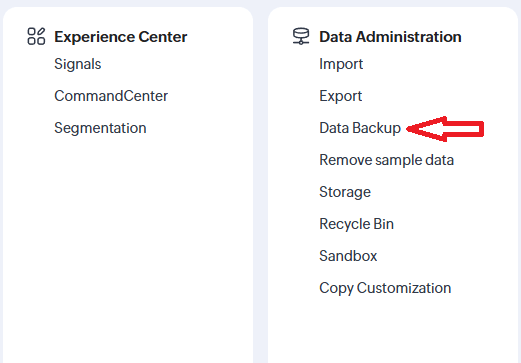 Zoho CRM data backup settings
