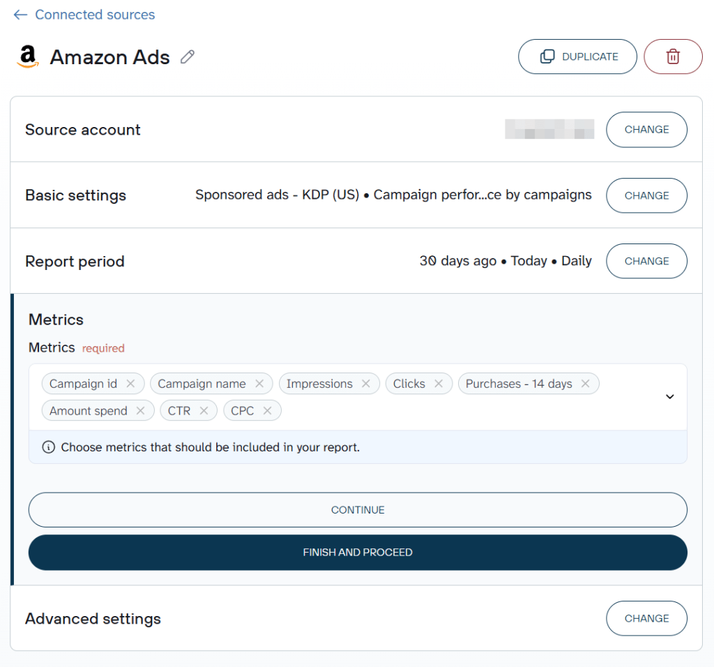 amazon ads source settings
