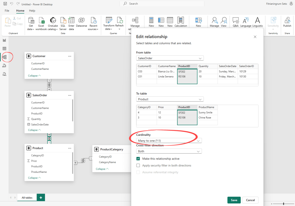 Power BI Model view