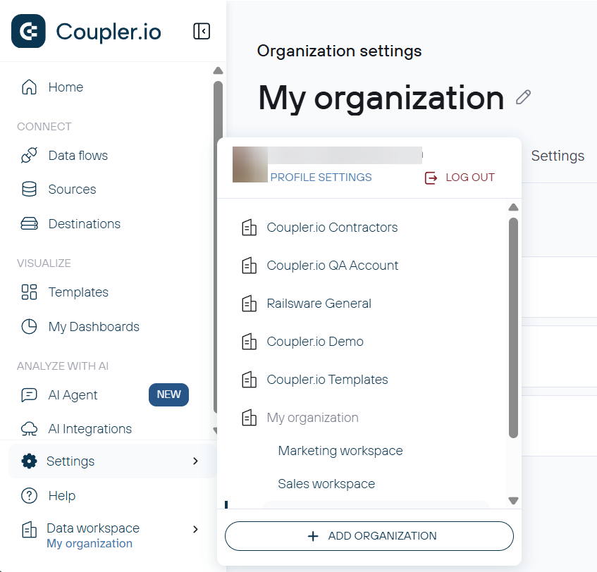 switch organizations workspaces