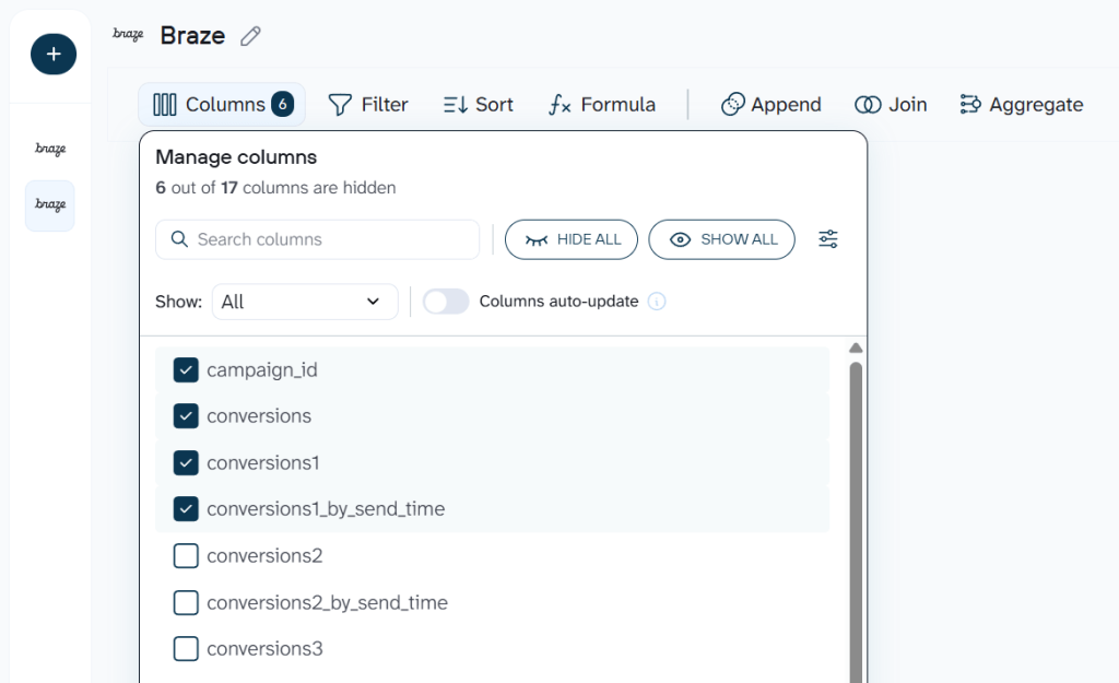 braze data set