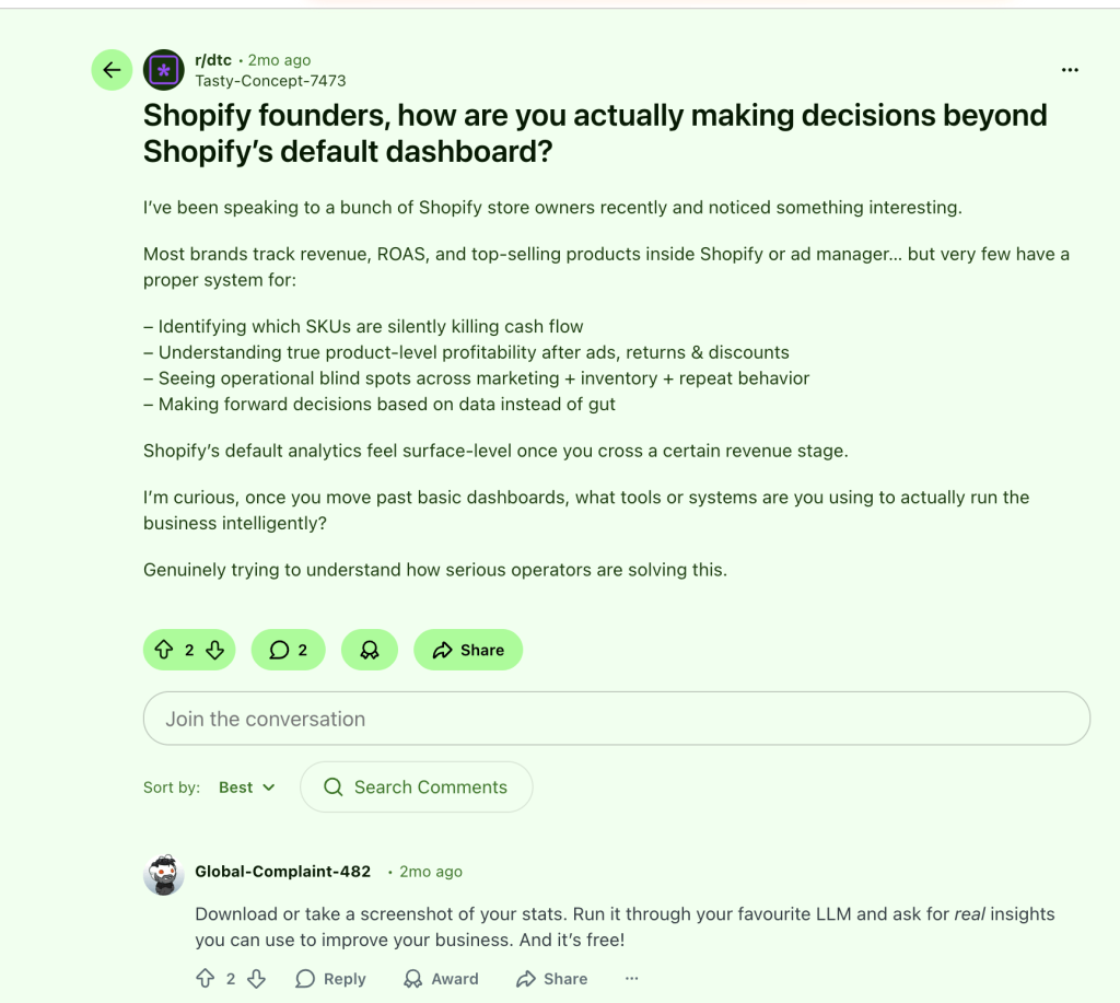 dtc analytics dashboards issues shopify